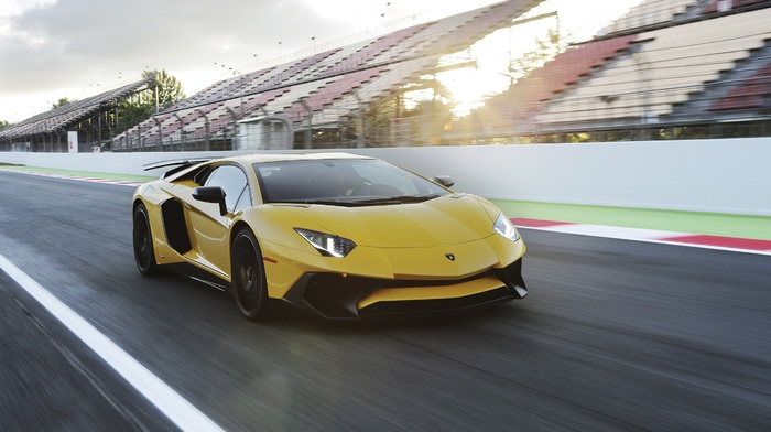 race tracks, car, motion blur, Lamborghini Aventador LP750, 4 SV