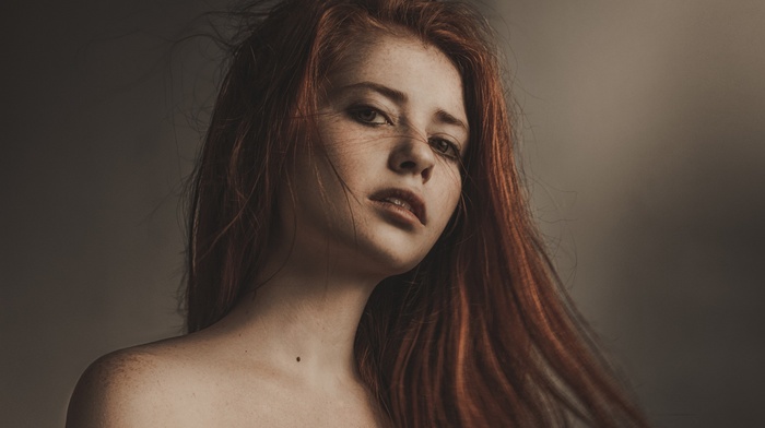 girl, redhead, face, long hair, model