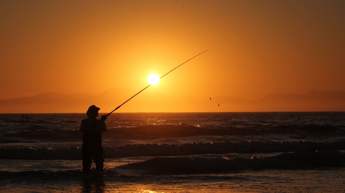 photography, beach, sunset, sea, nature, water, fisherman