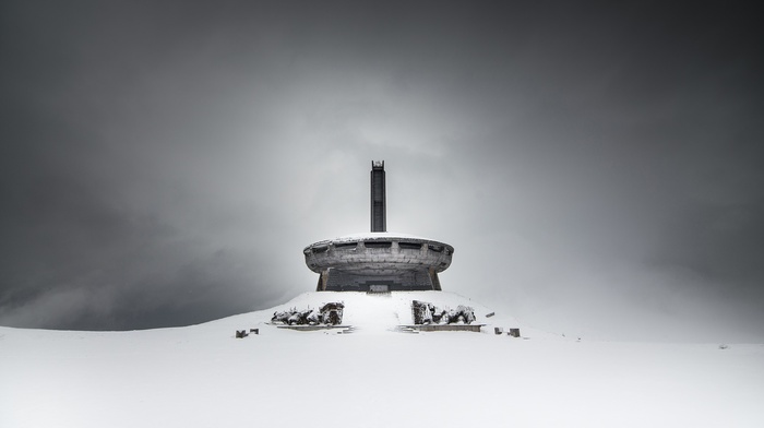 Bulgaria, snow, architecture, building, winter, Buzludzha Monument, photography, bunker