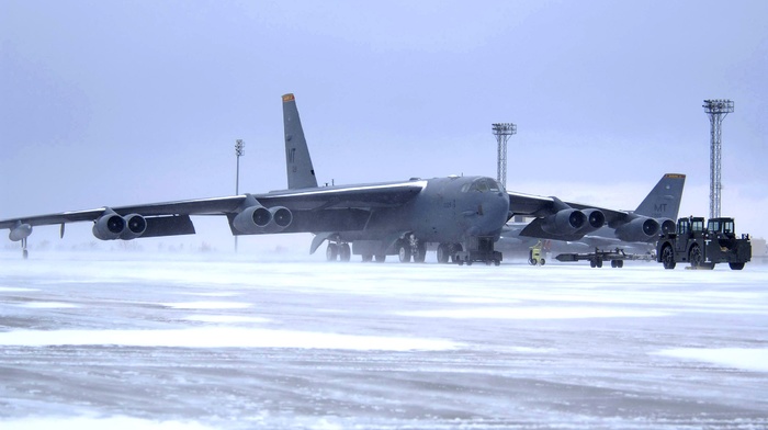 military aircraft, aircraft, Boeing B, 52 Stratofortress, Bomber, snow