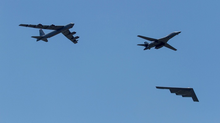 military aircraft, strategic bomber, Rockwell B, 1 Lancer, Bomber, Boeing B, 52 Stratofortress, Northrop Grumman B, 2 Spirit, aircraft
