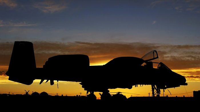 aircraft, silhouette, sunset, military aircraft, Fairchild A, 10 Thunderbolt II