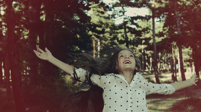 love, jumping, Cure Girl, smiling, Into the Woods, happy, shot, forest, long hair