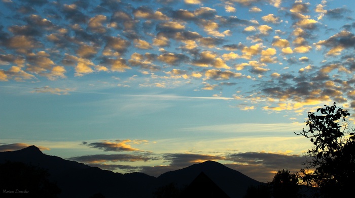 clouds, mountains, Mon Oncle, sunset