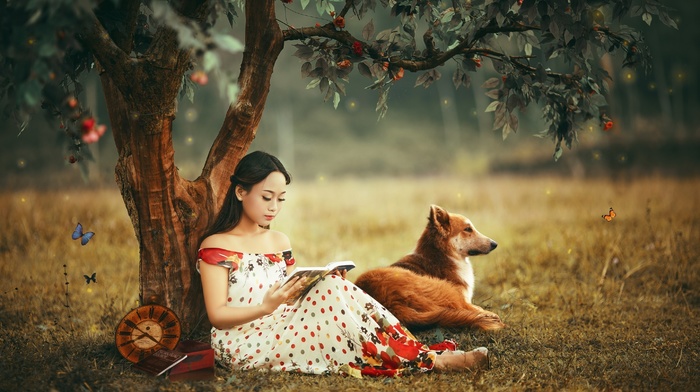 girl, Asian, animals, model