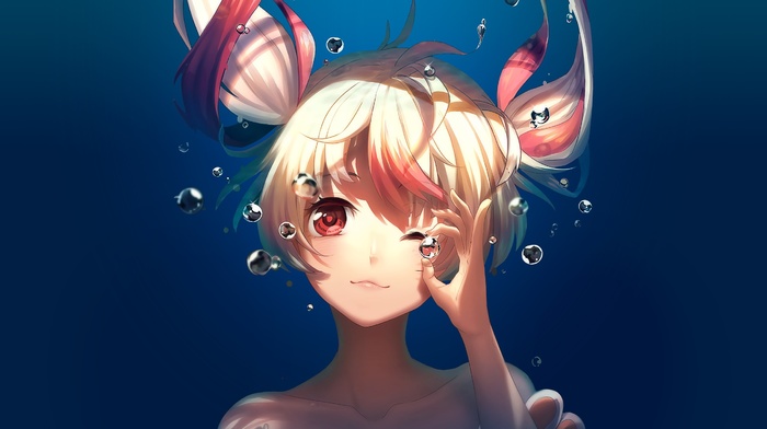 red eyes, underwater, original characters, anime girls