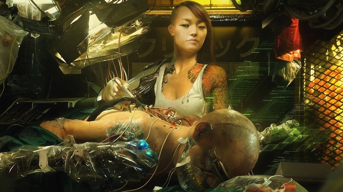 girl, cyberpunk, robot, artwork, futuristic, science fiction