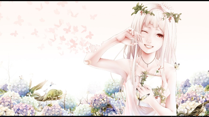 flowers, anime, cameleon, original characters