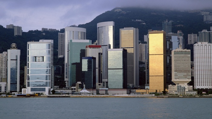 building, water, urban, photography, skyscraper, city, sea, cityscape, Hong Kong, hills