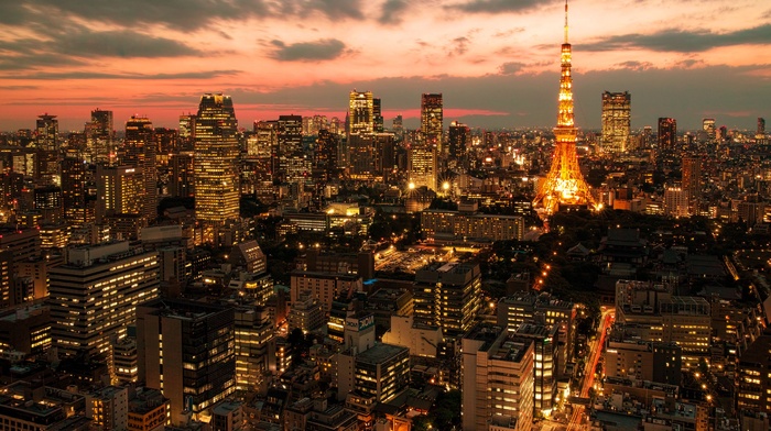 photography, dusk, Tokyo, cityscape, lights, skyscraper, building, city, urban