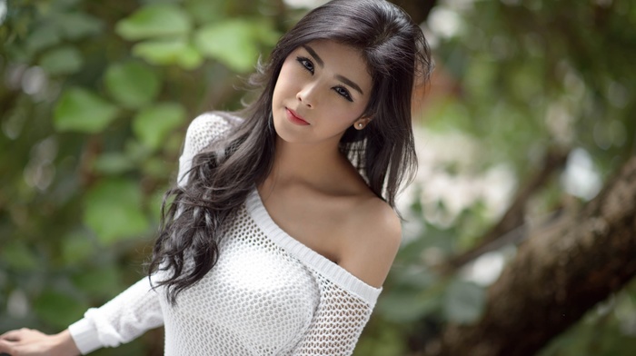 girl outdoors, model, Asian