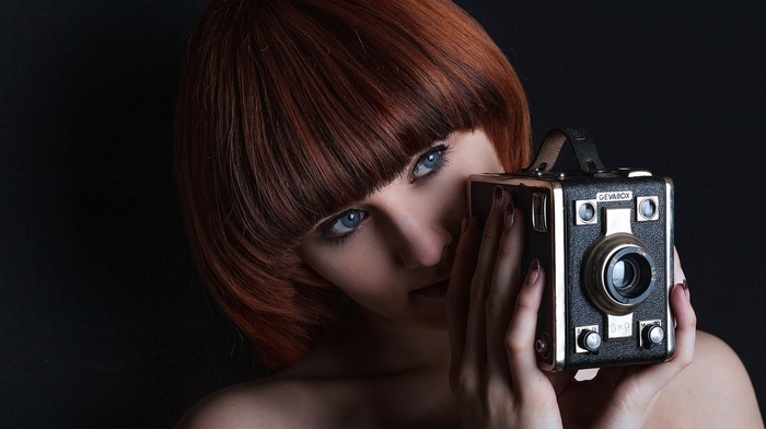 camera, model, girl, redhead, face