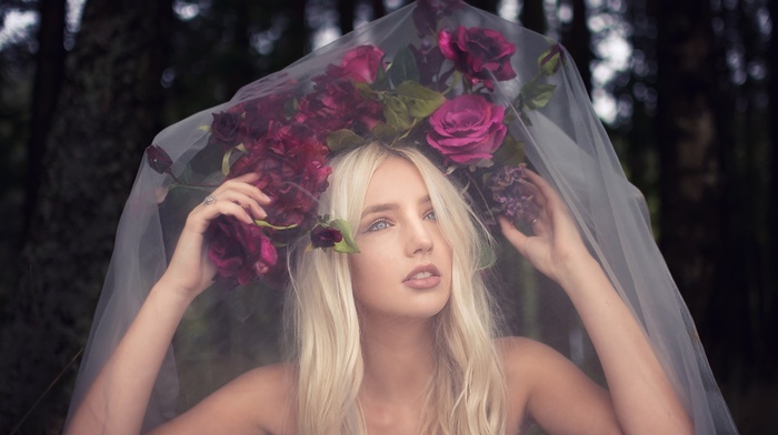girl, model, face, flowers, portrait, blonde