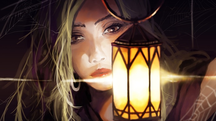 face, painting, lantern, girl