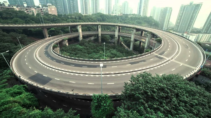 road, building, landscape, urban, trees, city, China, empty