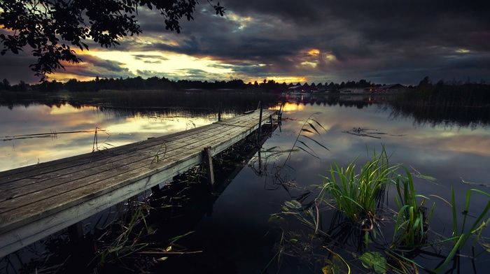 clouds, pier