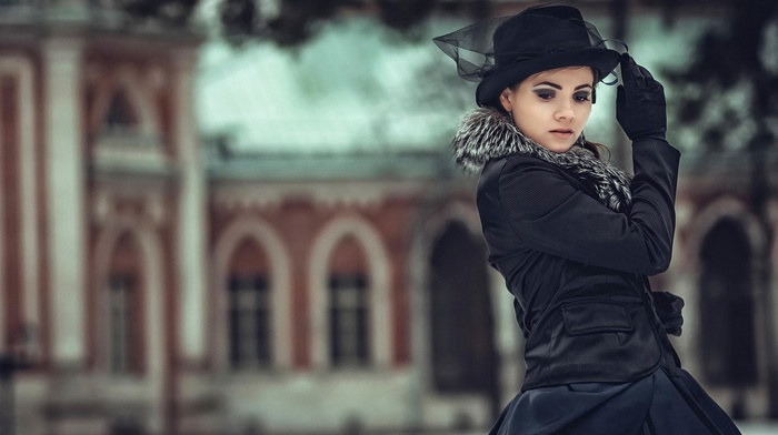 hat, gloves, urban, girl, model, girl outdoors, millinery