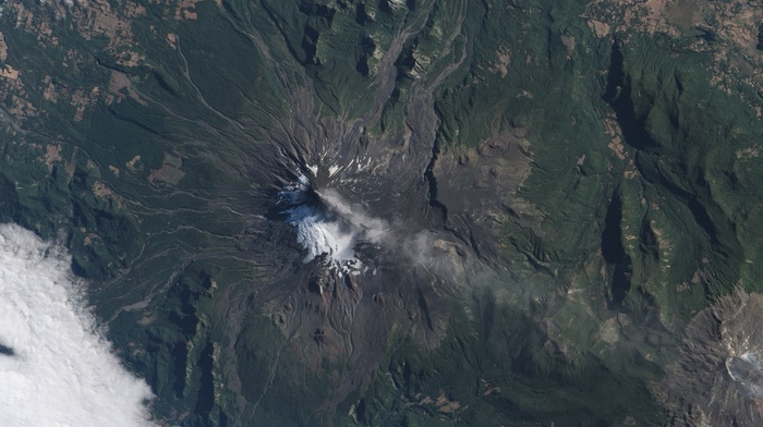landscape, volcano, ash, snow, Chile, Villarrica, NASA, eruptions, mountains, satellite imagery
