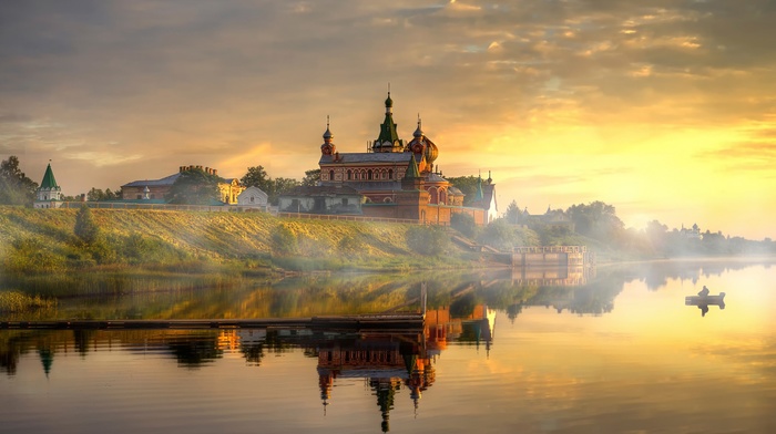 Russia, landscape, river, monastery