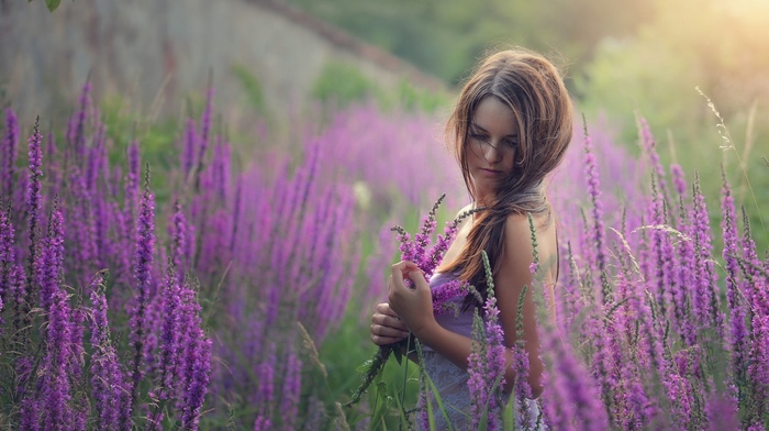 plants, field, girl outdoors, model, lavender, girl