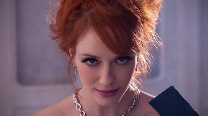 actor, closeup, Christina Hendricks, blue eyes, redhead, looking at viewer