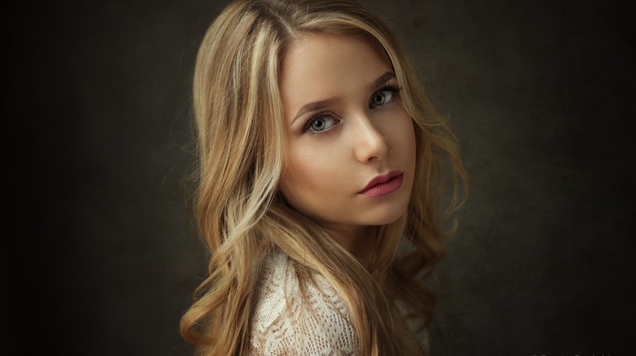 blonde, girl, face, portrait, simple background