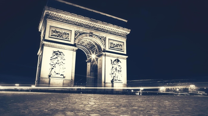 urban, Arc de Triomphe, night, long exposure, monuments, Paris, photography, architecture