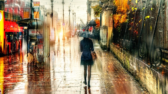 umbrella, St. Petersburg, city, blurred, rain, Russia, urban