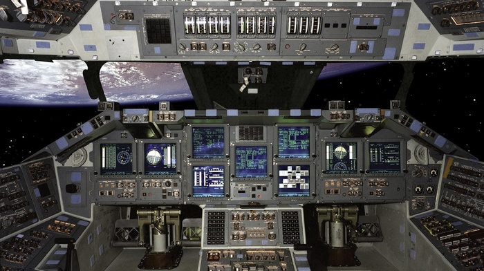 spaceship, stars, cockpit, Earth, space shuttle, space