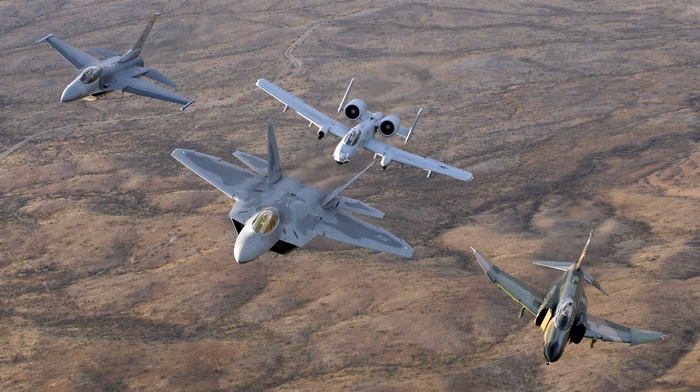 McDonnell Douglas F, 4 Phantom II, f, 22 Raptor, Fairchild A, 10 Thunderbolt II, military aircraft, US Air Force, aircraft, jet fighter, General Dynamics F, 16 Fighting Falcon