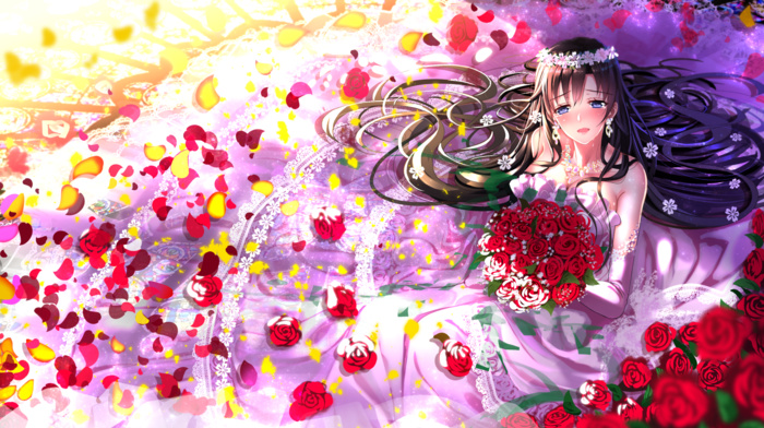 Swordsouls, anime, rose, wedding dress, Hiratsuka Shizuka, artwork, anime girls, Yahari Ore no Seishun Love Comedy wa Mac