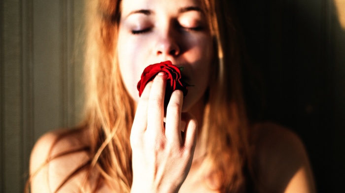 rose, flowers, face, girl