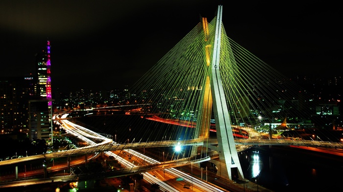 cityscape, urban, night, bridge, so paulo, lights, building, highway, photography, city