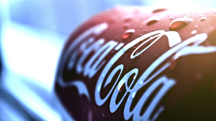 macro, can, photography, closeup, water drops, typography, depth of field, coca, cola