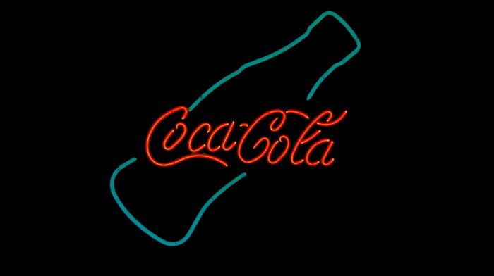 neon, simple background, typography, coca, cola, logo, beverages