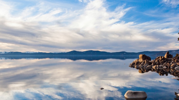 lake, nature, landscape, clouds, dual monitors, reflection, multiple display