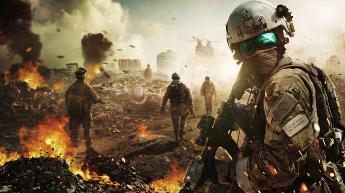 war, debris, Tom Clancys Ghost Recon, assault rifle, Ghost Recon, video games, military, special forces, fire