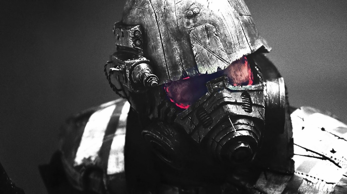 helmet, selective coloring, Fallout, armor, video games, fallout new vegas, artwork