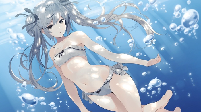 bikini, bubbles, underwater, Yosuga no Sora, water, Kasugano Sora, navels