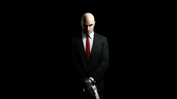 simple background, gun, hitman absolution, hitman, video games, Agent 47, suits