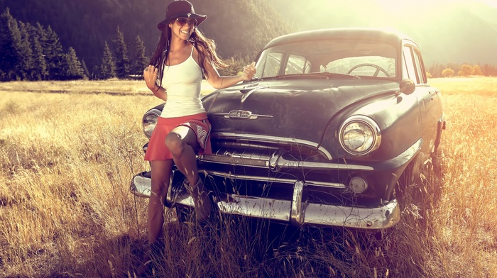 car, girl, smiling, girl outdoors, model, vehicle