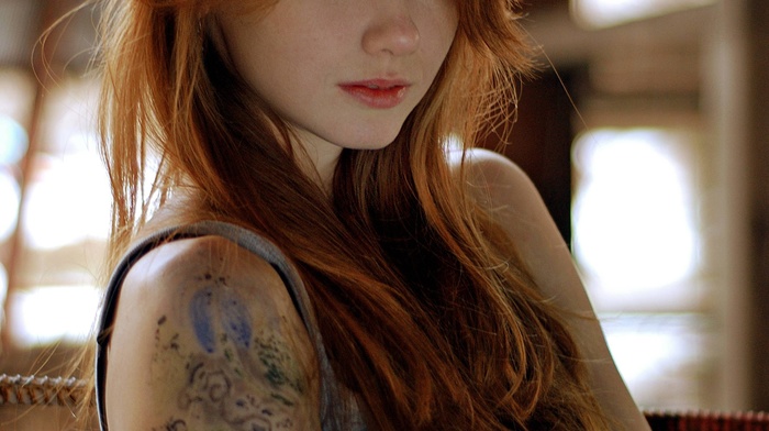 girl, Olesya Kharitonova, tattoo, redhead, model