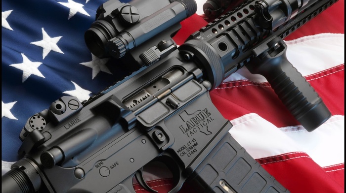 weapon, assault rifle, american flag, USA, gun, AR, 15