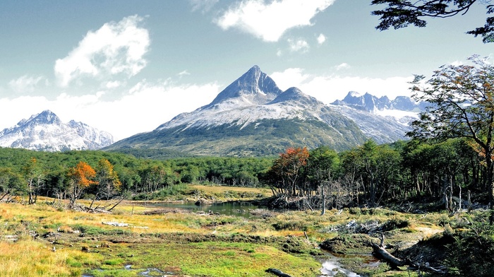 mountains, Argentina, Patagonia, panoramas, nature, forest, creeks, Tierra del Fuego, grass, landscape