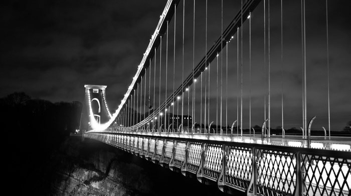 bridge, Clifton Suspension Bridge, monochrome, Bristol