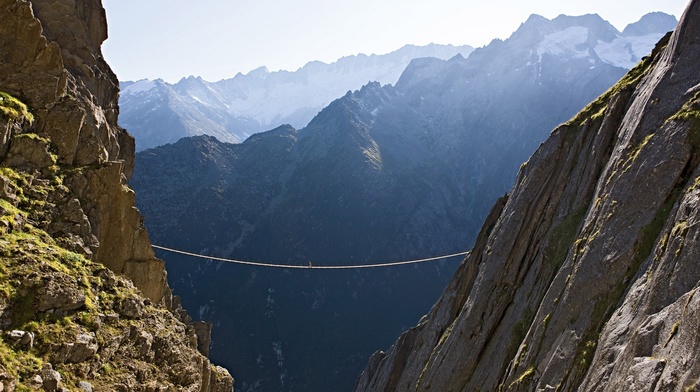 bridge, mountains