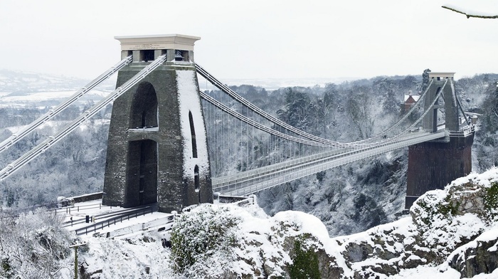 bridge, England, Bristol, Clifton Suspension Bridge, winter