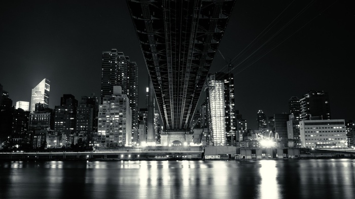 bridge, monochrome, city