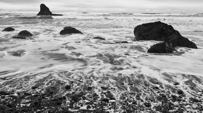 photography, water, monochrome, sea, rock, coast